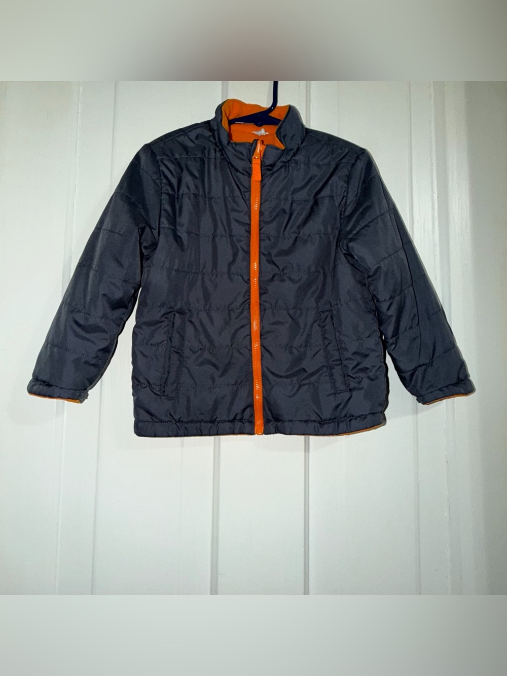 Boys girls toddler 3T Kids Gray Puffer Jacket with Orange Trim